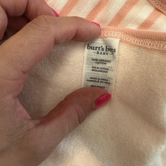 NWOT Burt’s Bees Bibs Baby Girl - peach pink floral stripes - Picture 2 of 2